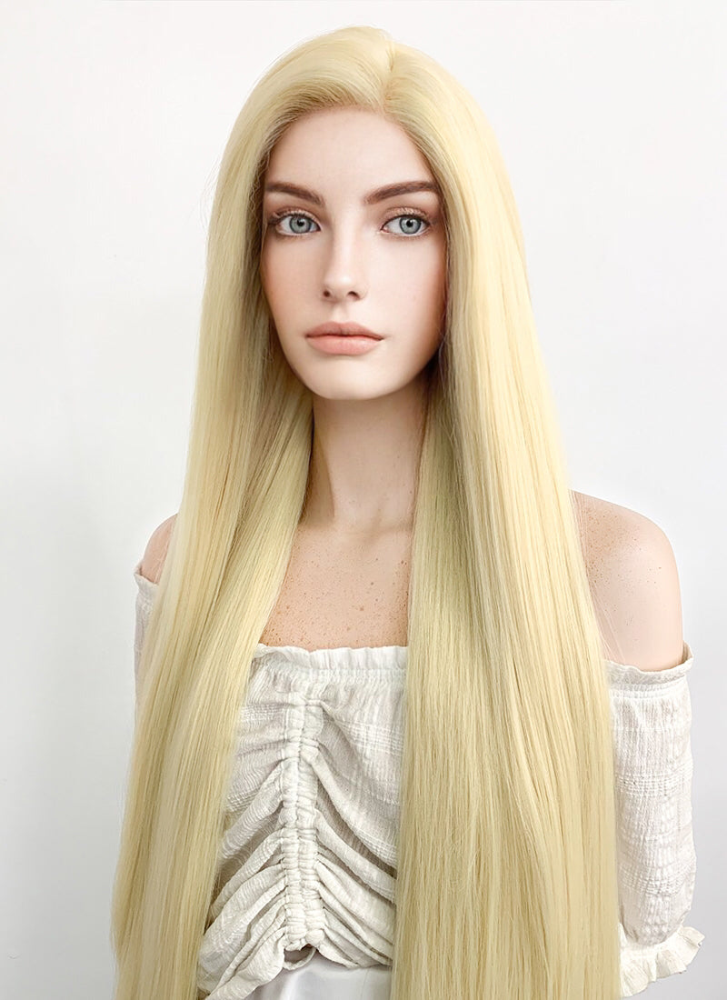 Long Straight Yaki Blonde Lace Front Synthetic Hair Wig LF701E