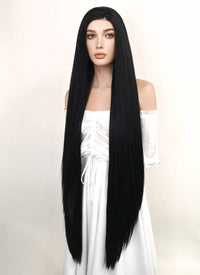 Long Straight Yaki Jet Black Lace Front Synthetic Hair Wig LF701R