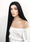 Long Straight Yaki Jet Black Lace Front Synthetic Hair Wig LF701R