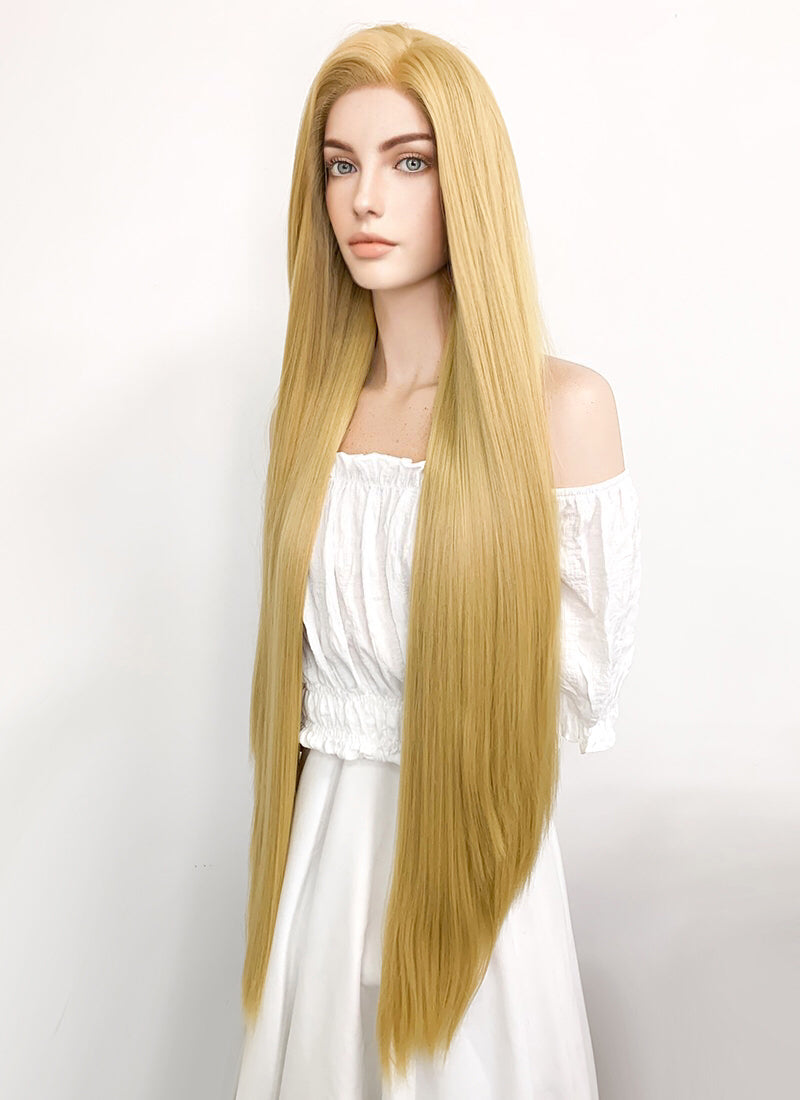 Disney Princess Tangled Rapunzel Long Straight Yaki Blonde Lace Front Synthetic Hair Wig LF701S