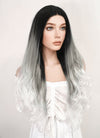 Long Wavy Black Grey White Mixed Lace Front Synthetic Hair Wig LF781