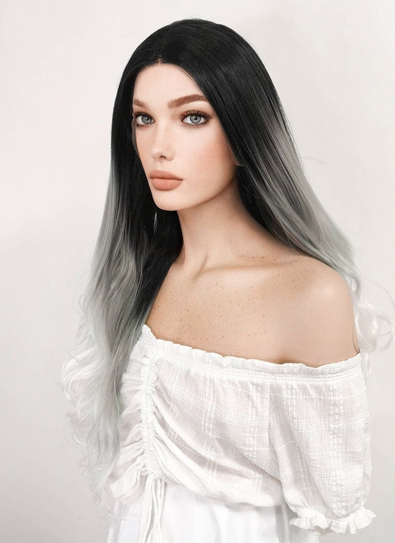 Long Wavy Black Grey White Mixed Lace Front Synthetic Hair Wig LF781