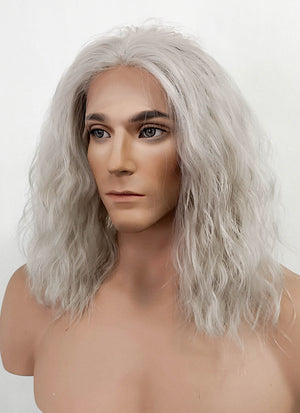 The Witcher Geralt of Rivia Curly Silver Grey Lace Front Wig LFX5127