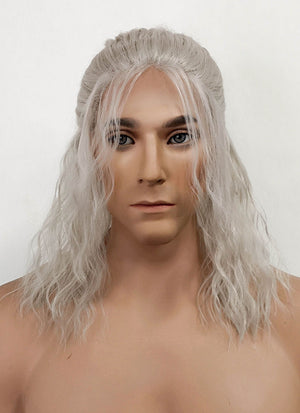 The Witcher Geralt of Rivia Curly Silver Grey Lace Front Wig LFX5127