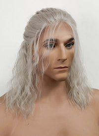 The Witcher Geralt of Rivia Curly Silver Grey Lace Front Wig LFX5127