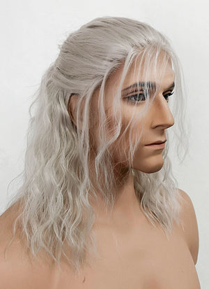The Witcher Geralt of Rivia Curly Silver Grey Lace Front Wig LFX5127