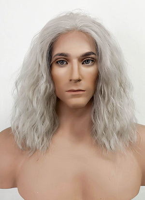 The Witcher Geralt of Rivia Curly Silver Grey Lace Front Wig LFX5127