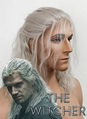 The Witcher Geralt of Rivia Curly Silver Grey Lace Front Wig LFX5127