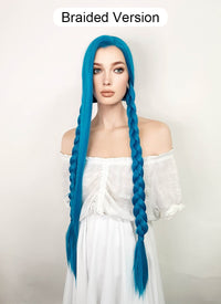 League of Legends LOL Jinx Long Straight Turquoise Blue Lace Front Synthetic Wig LN6020