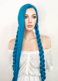 League of Legends LOL Jinx Long Straight Turquoise Blue Lace Front Synthetic Wig LN6020