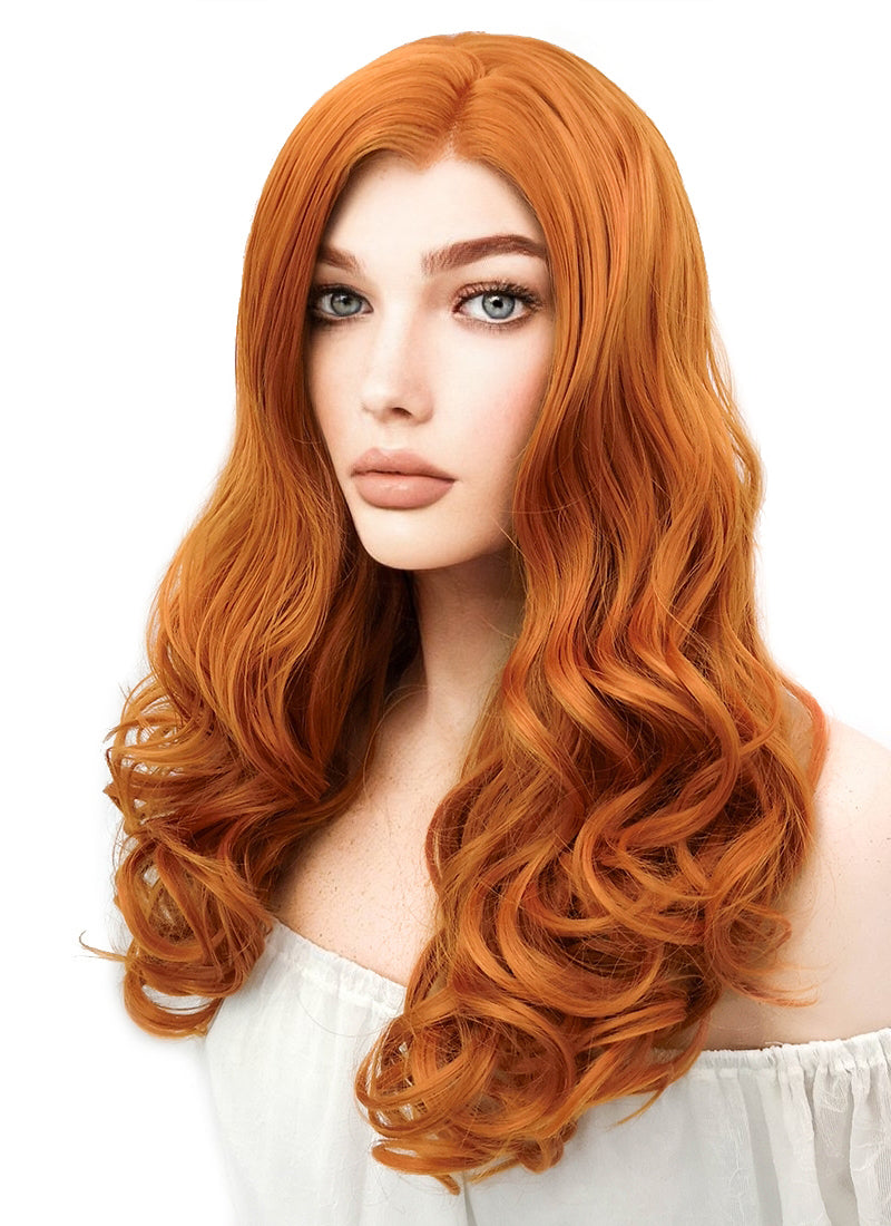 Long Wavy Pumpkin Orange Lace Front Synthetic Hair Wig LW085E