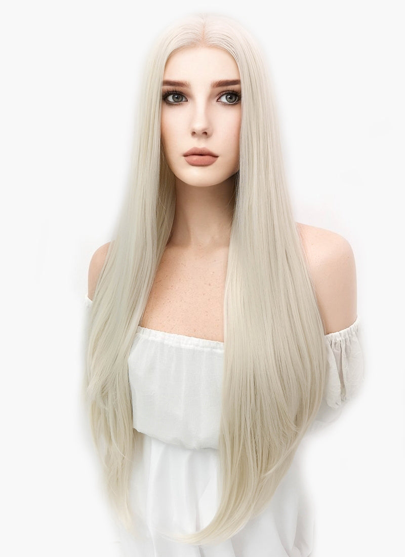 Long Straight Platinum Blonde Lace Front Synthetic Hair Wig LW150D