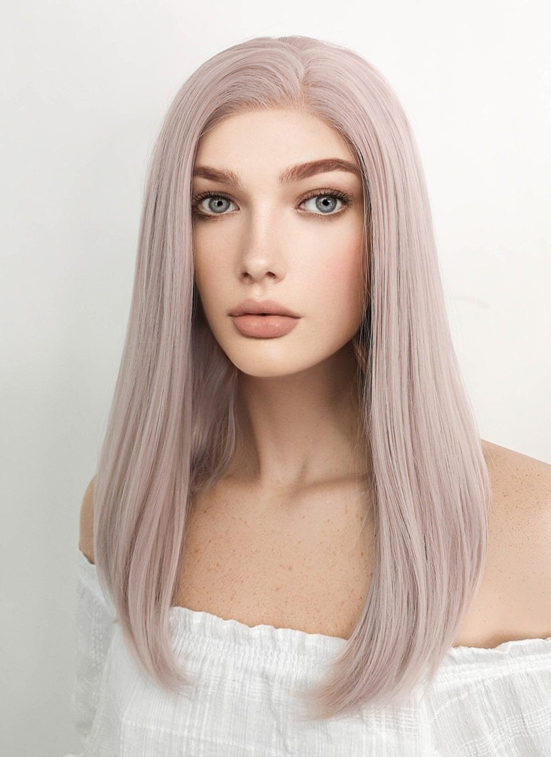 Medium Straight Pinkish Grey Lace Front Synthetic Hair Wig LW1514A