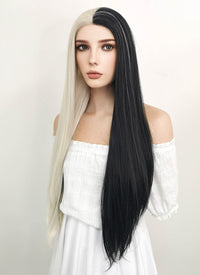 Long Straight Light Blonde Mixed Black Lace Front Synthetic Hair Wig LW1531