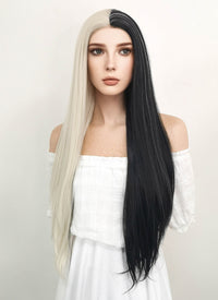 Long Straight Light Blonde Mixed Black Lace Front Synthetic Hair Wig LW1531