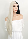 Long Straight Light Blonde Mixed Black Lace Front Synthetic Hair Wig LW1531