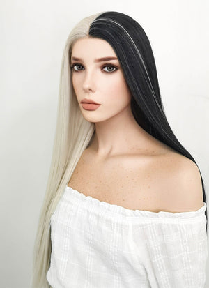 Long Straight Light Blonde Mixed Black Lace Front Synthetic Hair Wig LW1531