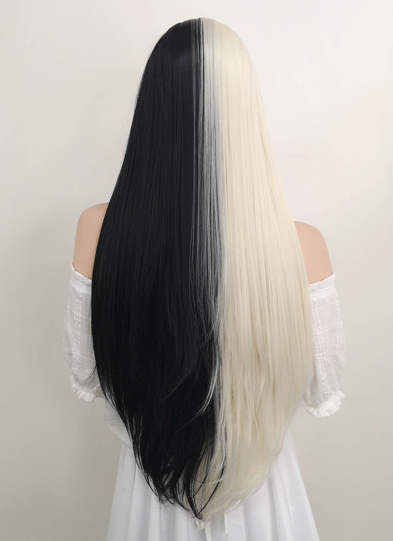 Long Straight Light Blonde Mixed Black Lace Front Synthetic Hair Wig LW1531