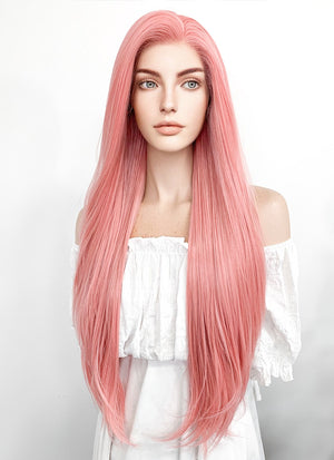 Long Straight Pastel Pink Lace Front Synthetic Hair Wig LW238B