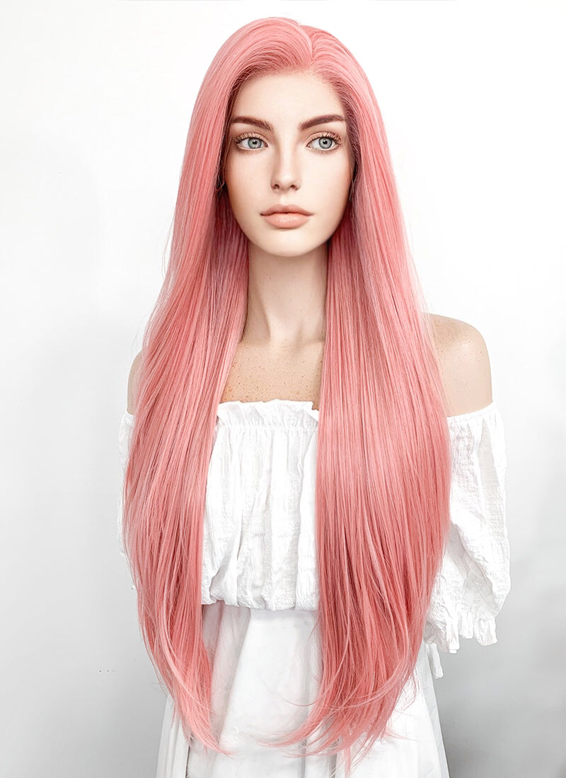 Long Straight Pastel Pink Lace Front Synthetic Hair Wig LW238B - CosplayBuzz