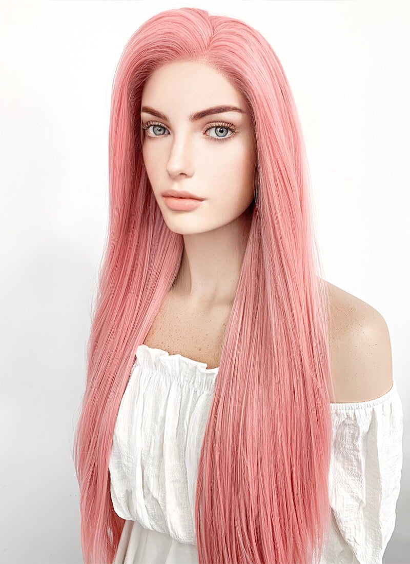 Long Straight Pastel Pink Lace Front Synthetic Hair Wig LW238B