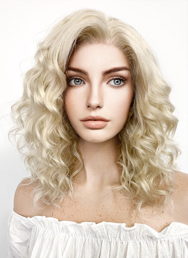 Medium Wavy Pastel Ash Blonde Lace Front Synthetic Hair Wig LW4017