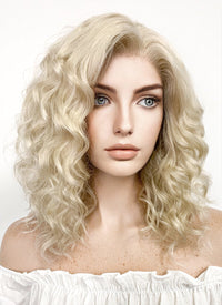 Medium Wavy Pastel Ash Blonde Lace Front Synthetic Hair Wig LW4017