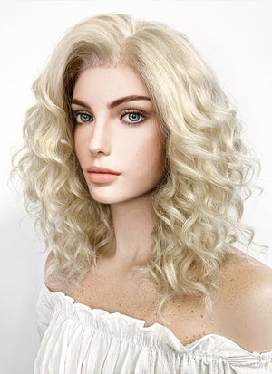 Medium Wavy Pastel Ash Blonde Lace Front Synthetic Hair Wig LW4017