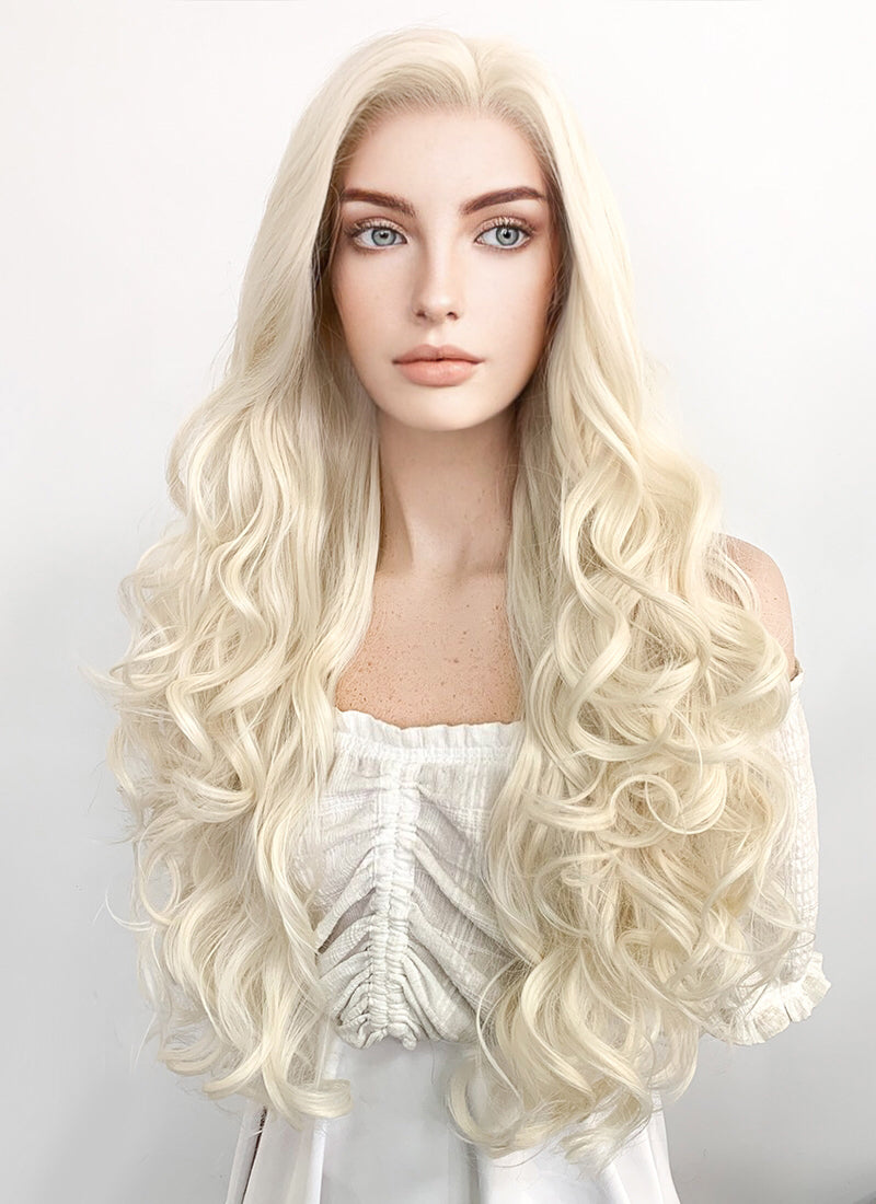 Marvel Micronauts Marionette Cosplay Long Curly Platinum Blonde Lace Front Synthetic Hair Wig LW667F