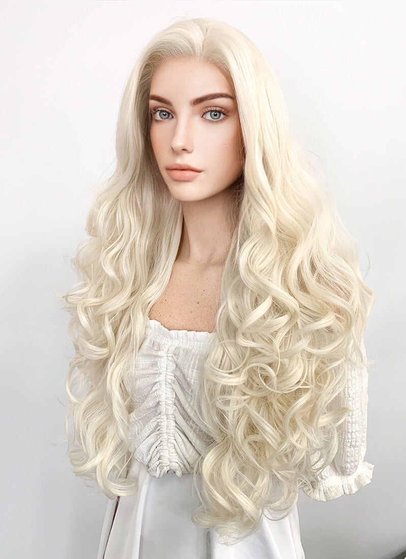 Marvel Micronauts Marionette Cosplay Long Curly Platinum Blonde Lace Front Synthetic Hair Wig LW667F