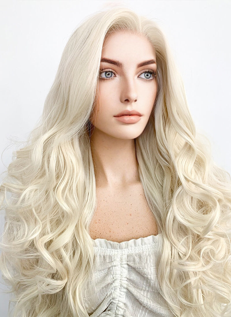 Marvel Micronauts Marionette Cosplay Long Curly Platinum Blonde Lace Front Synthetic Hair Wig LW667F