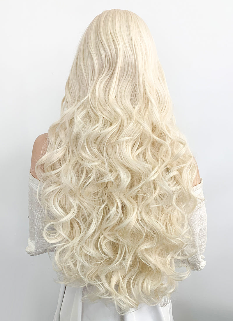 Long Curly Platinum Blonde Lace Front Synthetic Hair Wig LW667F