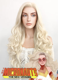 Marvel Micronauts Marionette Cosplay Long Curly Platinum Blonde Lace Front Synthetic Hair Wig LW667F