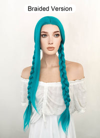 League of Legends LOL Jinx Long Wavy Turquoise Blue Lace Front Synthetic Hair Wig LW714A