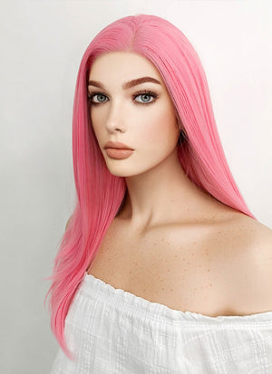 Long Straight Pastel Pink Lace Front Synthetic Hair Wig LW769C