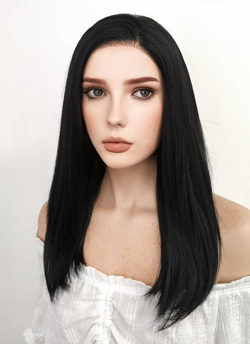Long Straight Black Lace Front Synthetic Hair Wig LF769 - CosplayBuzz