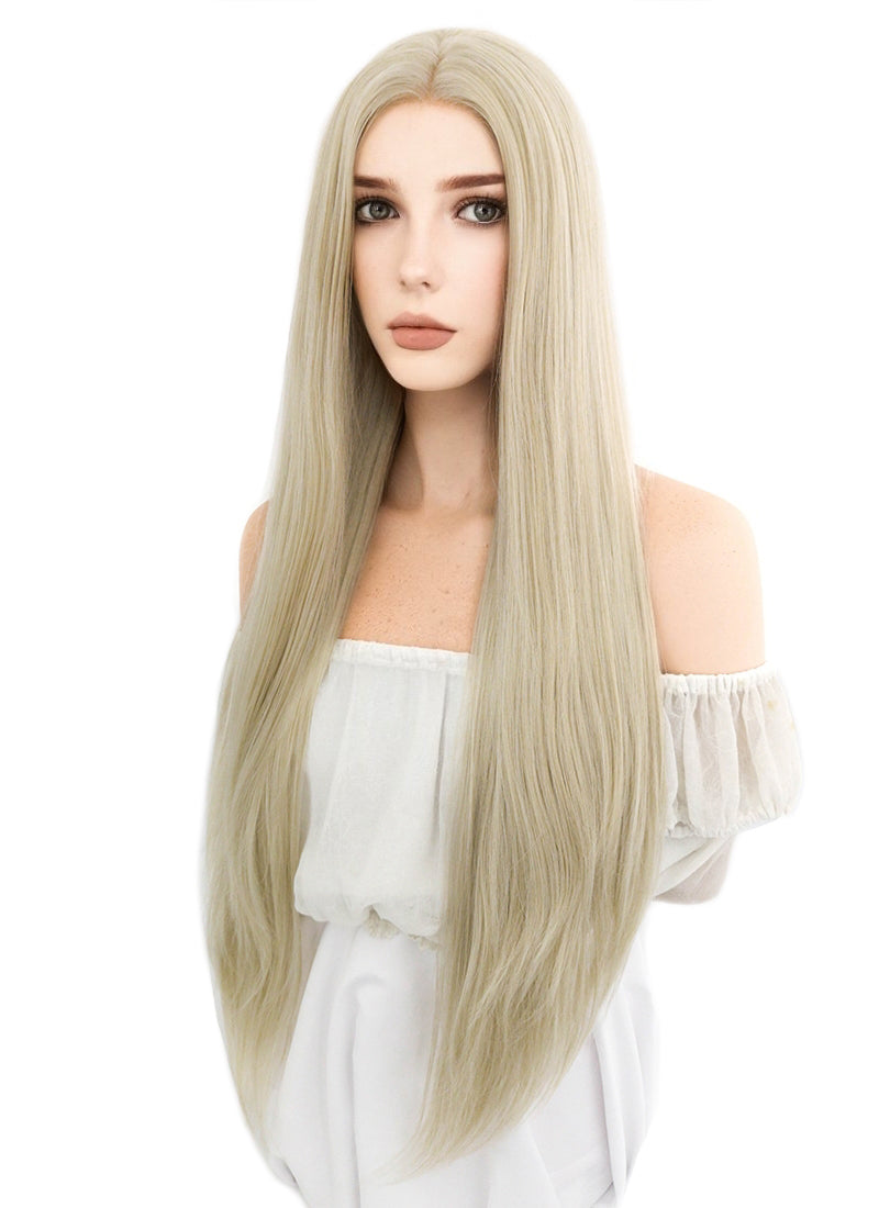 Long Straight Pastel Ash Blonde Lace Front Synthetic Hair Wig LW780