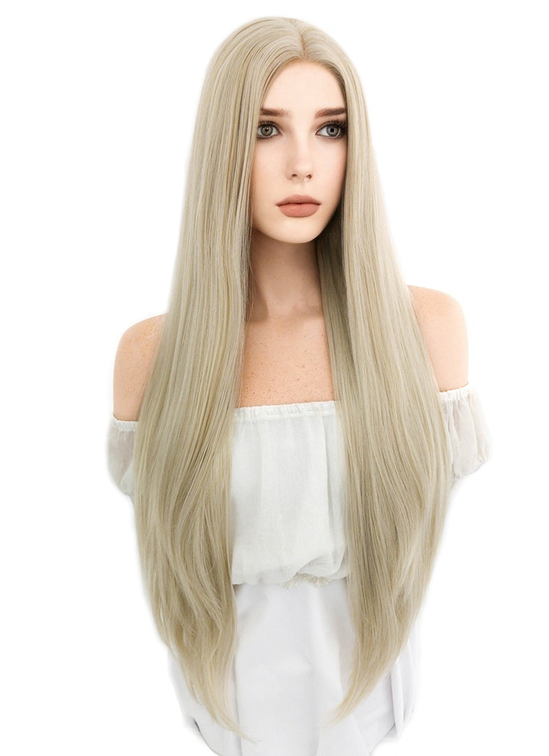 Long Straight Pastel Ash Blonde Lace Front Synthetic Hair Wig LW780