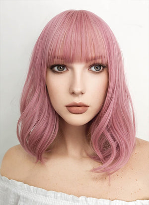 Medium Wavy Pink Bob Cosplay Wig NS063