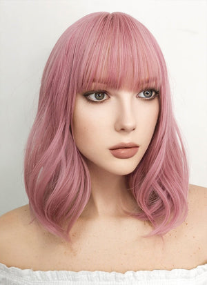Medium Wavy Pink Bob Cosplay Wig NS063