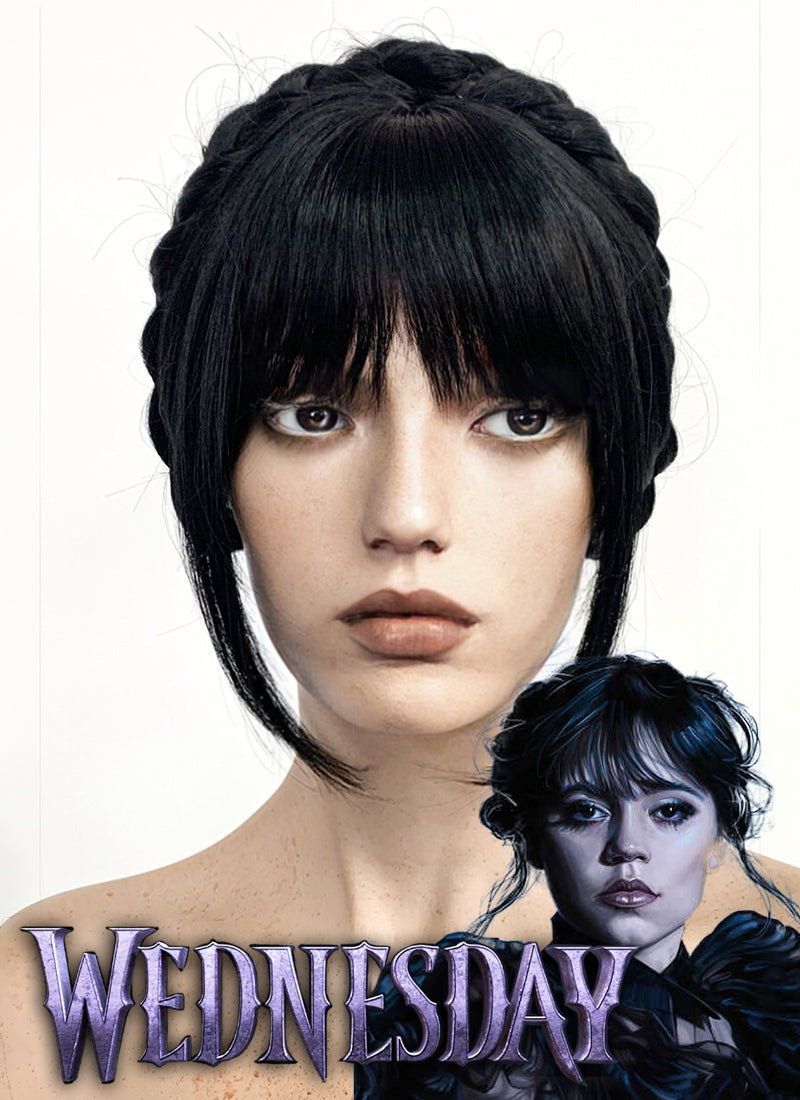 Wednesday Addams Wavy Black Braided Cosplay Wig NS2001