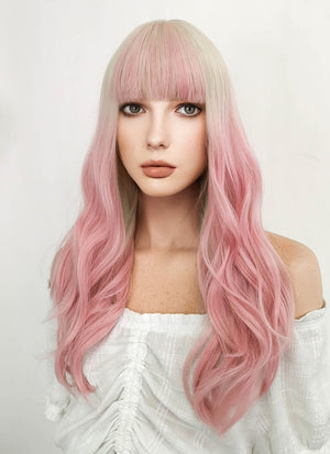 Long Wavy Blonde Pink Ombre Cosplay Wig NS277