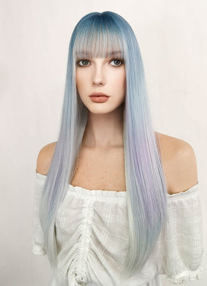 Long Straight Blue Purple Grey Ombre Cosplay Wig NS286