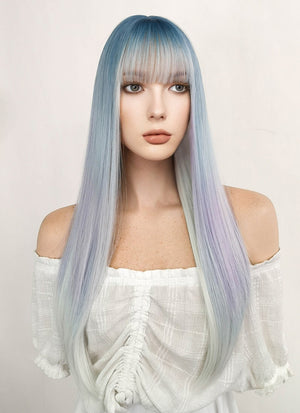 Long Straight Blue Purple Grey Ombre Cosplay Wig NS286