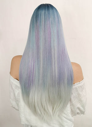 Long Straight Blue Purple Grey Ombre Cosplay Wig NS286