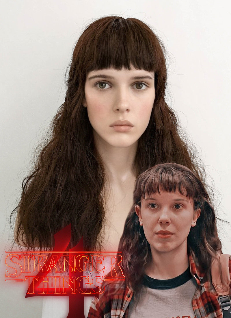 Stranger Things Eleven Long Wavy Brunette Cosplay Wig NS405A