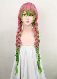 Demon Slayer Kanroji Mitsuri Long Pink Mixed Green Cosplay Wig TB1628