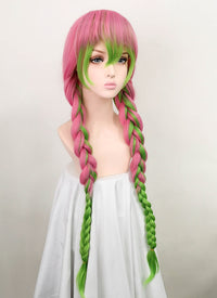 Demon Slayer Kanroji Mitsuri Long Pink Mixed Green Cosplay Wig TB1628