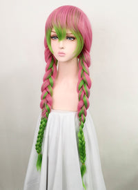 Demon Slayer Kanroji Mitsuri Long Pink Mixed Green Cosplay Wig TB1628