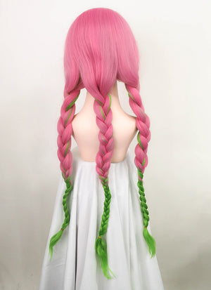 Demon Slayer Kanroji Mitsuri Long Pink Mixed Green Cosplay Wig TB1628